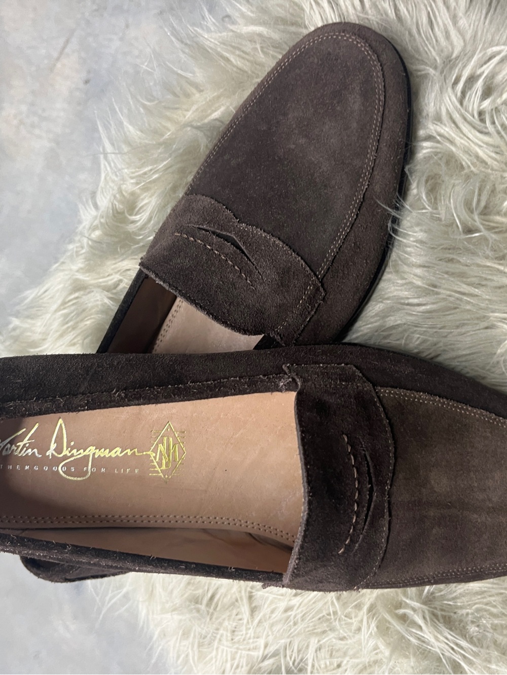 Martin Dingman Luxurious Dark Brown Suede Penny Loafers Made In Italy